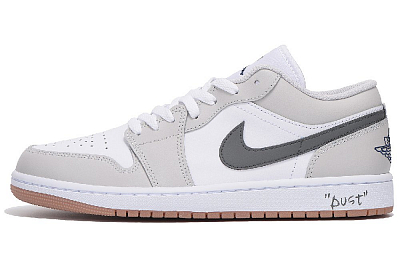 Jordan Air Jordan 1 Slip Resistant And Abrasion Resistant Coverage Low Top Vintage Basketball Shoes Unisex Gray White