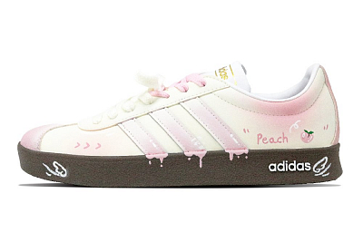 Adidas Vl Court Classic Peach Oolong Abrasion Resistant Low Top Skateboard Shoes Unisex Pink White