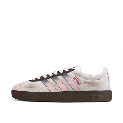 Adidas Neo VL Court 2.0 Lifestyle Ink Wash Abrasion Resistant Low Top Skateboard Shoes Unisex Gray Pink