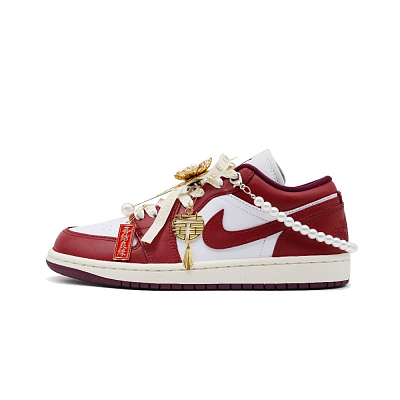 Jordan Air Jordan 1 Begonia Anti Slip Wear Resistant Low Top Vintage Basketball Shoes Unisex Red White