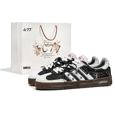 Adidas VL COURT 2.0 IC77 Shopping Bag, Street Graffiti Abrasion Resistant Low Top Skateboard Shoes Unisex Black White