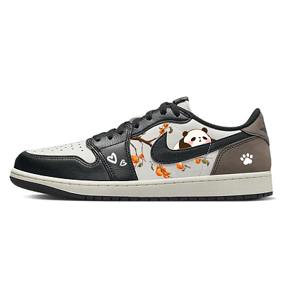 Jordan Air Jordan 1 Cushioned Slip-Resistant Low-Top Vintage Basketball Shoes Men's Black White Brown