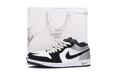 Jordan Air Jordan 1 Anti-Slip And Wear-Resistant Coverage Low-Top Vintage Basketball Shoes Unisex Gray Black White