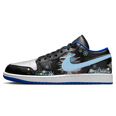 Jordan Air Jordan 1 Cushioned Wear-Resistant Slip-Resistant Low-Top Vintage Basketball Shoes Men's Black Blue