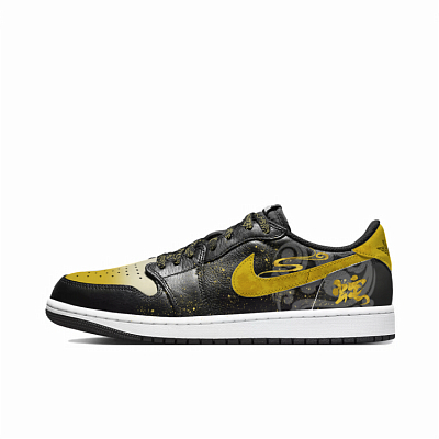 Jordan Air Jordan 1 Cushioned Wear-Resistant Lightweight Low-Top Vintage Basketball Shoes Unisex Black