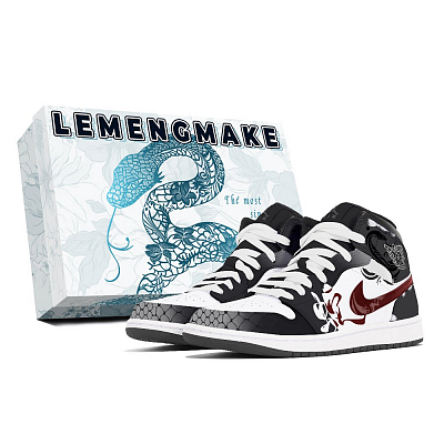 Jordan Air Jordan 1 Joy Lemon Abrasion-Resistant Slip-Resistant Mid-Top Vintage Basketball Shoes Unisex Black White