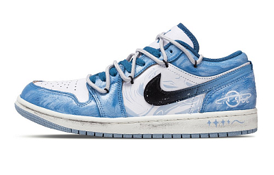 Jordan Air Jordan 1 Cushioning Anti-Slip And Wear-Resistant Low-Top Vintage Basketball Shoes Unisex Blue