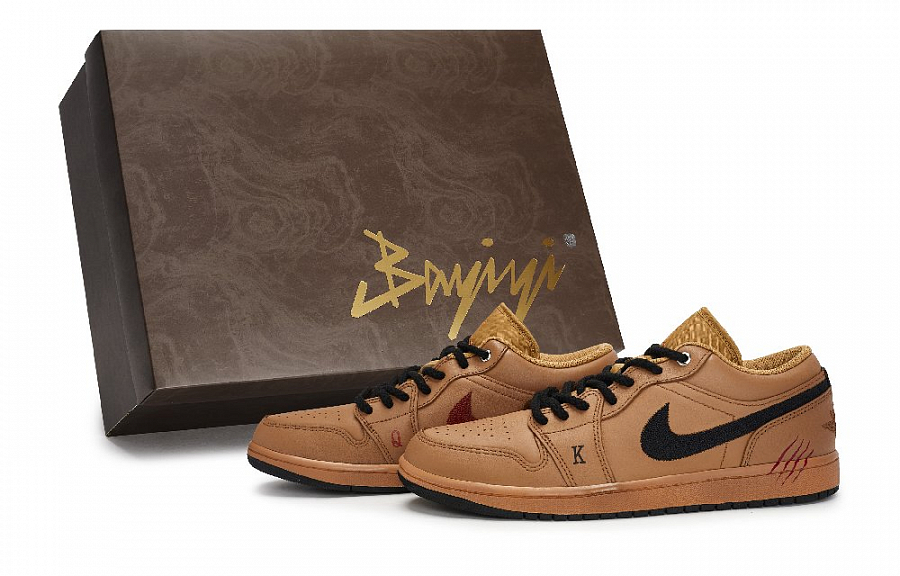 Jordan Air Jordan 1 Anti Slip Wear Resistant Low Top Vintage Basketball Shoes Men's Black Tan купить в интернет-магазине Yoocart с быстрой доставкой по России.