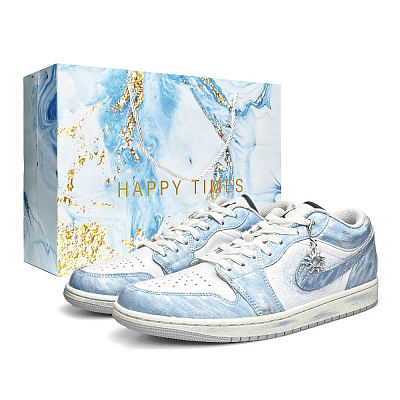 Jordan Air Jordan 1 Heart Of Atlantis Breathable And Lightweight Low Top Vintage Basketball Shoes Unisex Sky Blue