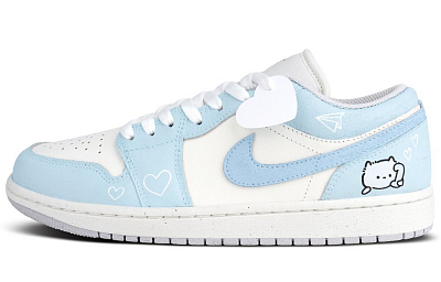 Jordan Air Jordan 1 Slip Resistant Low Top Vintage Basketball Shoes Unisex Light Blue