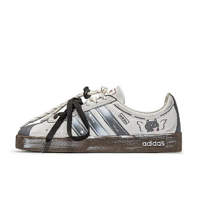 Adidas VL COURT 2.0 Da Vinci, Black Cat Low Top Skateboard Shoes Unisex Gray Brown