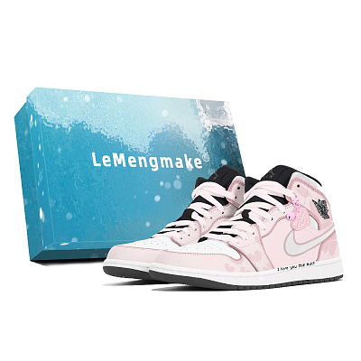 Jordan Air Jordan 1 Joy Lemon Abrasion-Resistant Mid-Top Vintage Basketball Shoes Unisex White Pink
