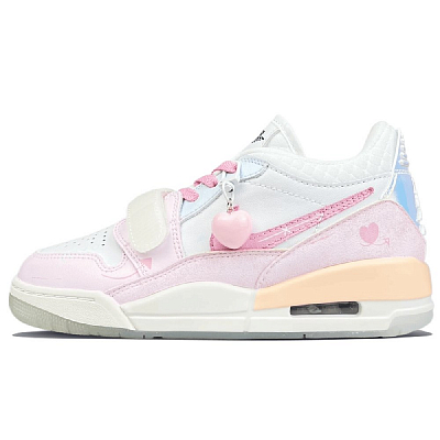 Jordan Legacy 312 Anti-Slip Wear-Resistant Mid-Top Vintage Basketball Shoes Unisex Pink Blue White