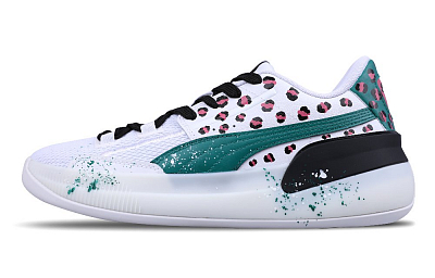 PUMA Clyde Hardwood Slip-Resistant Breathable Coverage Support Low-Top Basketball Shoes Men's White