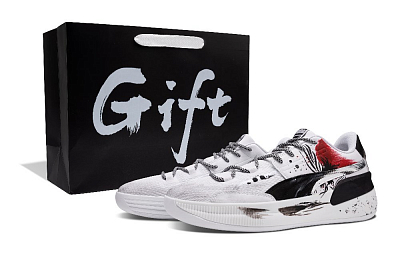 PUMA Clyde Hardwood Team Ink Dyed Between Clouds, Box Low Top Basketball Shoes Unisex Black White