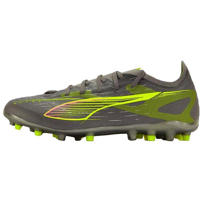 PUMA Ultra 5 Match MG Multi Ground Abrasion Resistant Soccer Shoes Men's Gray Yellow