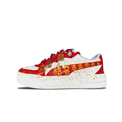 PUMA Skye Happy Newlyweds Wear-Resistant Breathable Height Increasing Low-Top Skateboard Shoes Women's Red Gold