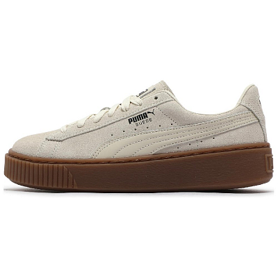 PUMA Suede Platform Low Top Skateboard Shoes Women's Snow White Rubber Brown