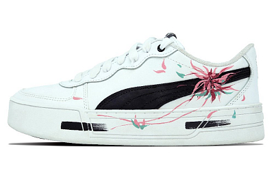 PUMA Skye SSS Manufacturing, Floral Anti Slip Wear Resistant Low Top Skateboard Shoes Women's White
