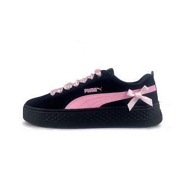 PUMA Smash Platform Abrasion Resistant Breathable Low Top Skateboard Shoes Women's Black Pink