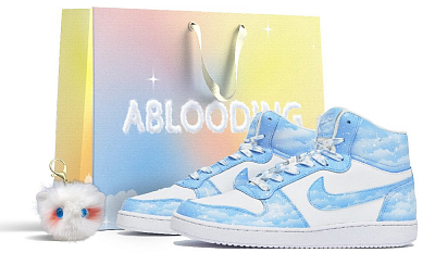 Nike EBERNON ABLOODING Anti-Slip Wear-Resistant Mid-Top Skateboard Shoes Men's Blue White