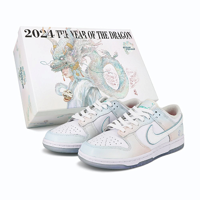 Nike Dunk Low-Top Skateboard Shoes Women's Cyan White
