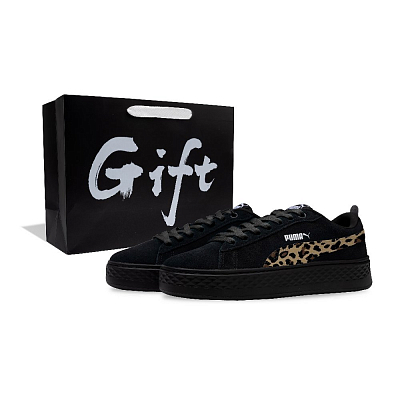PUMA Smash Platform Slip-Resistant Low-Top Skateboard Shoes Women's Black Brown