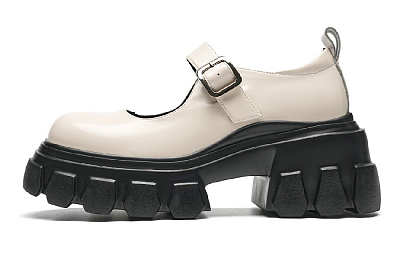 EBLAN Chunky Heel Mary Jane Shoes Women's Beige