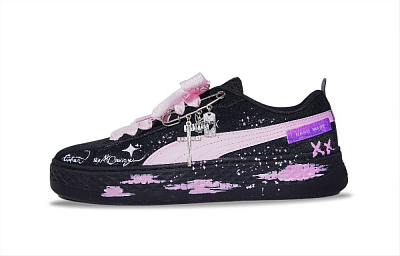 PUMA Smash Platform Low Top Skateboard Shoes Women's Black Pink