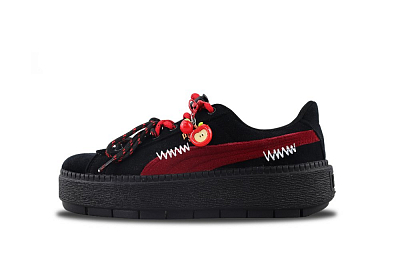 PUMA Platform Trace Anti Slip Wear Resistant Low Top Skateboard Shoes Women's Black Red