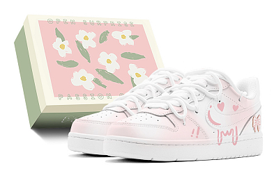 Nike Court Borough Series Pink White Heart Low-Top Skateboard Shoes Women's Pink