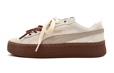 PUMA Smash Platform Non slip Lightweight Low Top Skateboard Shoes Women's Beige Brown