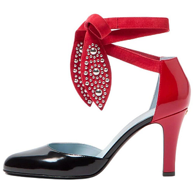 Valentino Foliefoliage Chunky Heel High Heels 8.5cm Women's Black Red