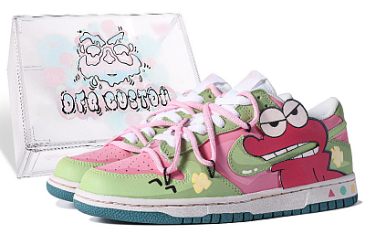 Nike Dunk ADCDAVINCI Custom, Crocodile Cookie Low top Skateboard Shoes Women's Pink Green
