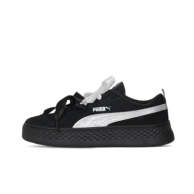 PUMA Smash Platform Coverage Abrasion Resistant Balance Low Top Skateboard Shoes Women's Silver Black