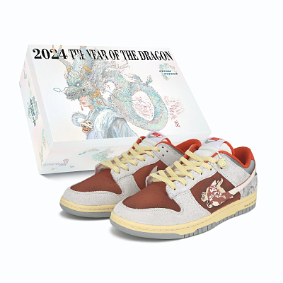 Nike Dunk Low top Skateboard Shoes Men's Greige Red Beige