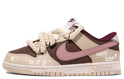 Nike Dunk Low Top Skateboard Shoes Women's Beige Brown Pink