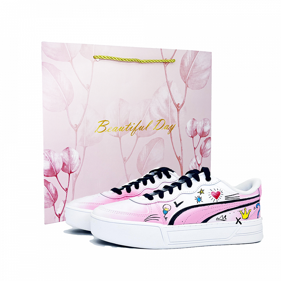 PUMA Skye Abrasion Resistant Height Increasing Low Top Skateboard Shoes Women's White Pink купить в интернет-магазине Yoocart с быстрой доставкой по России.