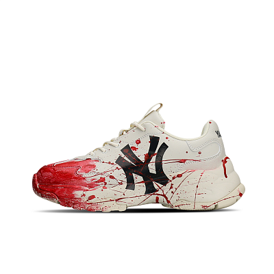 MLB Big Ball Chunky Abrasion Resistant Height Increasing Low Top Chunky Sneakers Unisex White Red