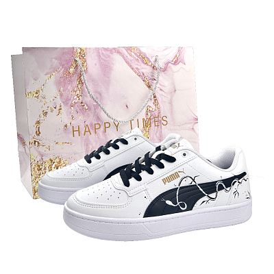 PUMA Caven 2.0 Snow Shadow Snake Queen Abrasion Resistant Low Top Skateboard Shoes Unisex White Black