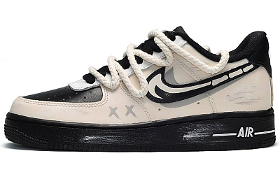 Nike Air Force 1 Low-Top Skateboard Shoes Unisex Beige Black