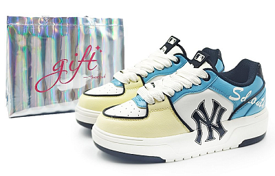 MLB Chunky Liner Abrasion Resistant Low Top Skateboard Shoes Unisex Beige Blue