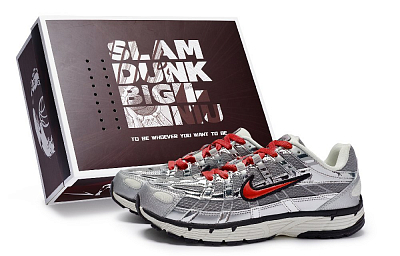 Nike P-6000 Anti-Slip And Wear-Resistant Breathable Low-Top Casual Running Shoes Unisex Silver Gray Red