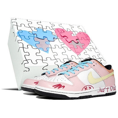 Nike Dunk Low Wan Hua Nong, Love Sea, Box Low top Skateboard Shoes Women's White Pink