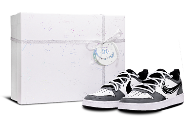 Nike Court Borough Slip Resistant, Abrasion Resistant, Lightweight Low Top Skateboard Shoes GS Gray White
