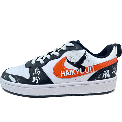 Nike Court Borough 2 Little Volleyball Ueno Slip Resistant Low Top Skateboard Shoes GS Black And White Orange
