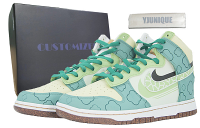 Nike Dunk Patchy Four-Leaf Clover Anti-Slip And Wear-Resistant Lightweight High-Top Skateboard Shoes Men's Yellow Green