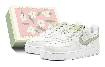 Nike Air Force 1 Air Force 1, Active Sprout Slip Resistant Low Top Skateboard Shoes GS Green White