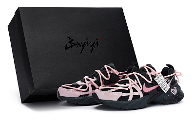 Nike V2K Run Cushioning Wear-Resistant Low-Top Running Shoes Unisex Black Pink