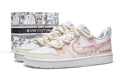 Nike Court Borough 2 Low Top Skateboard Shoes GS White Pink